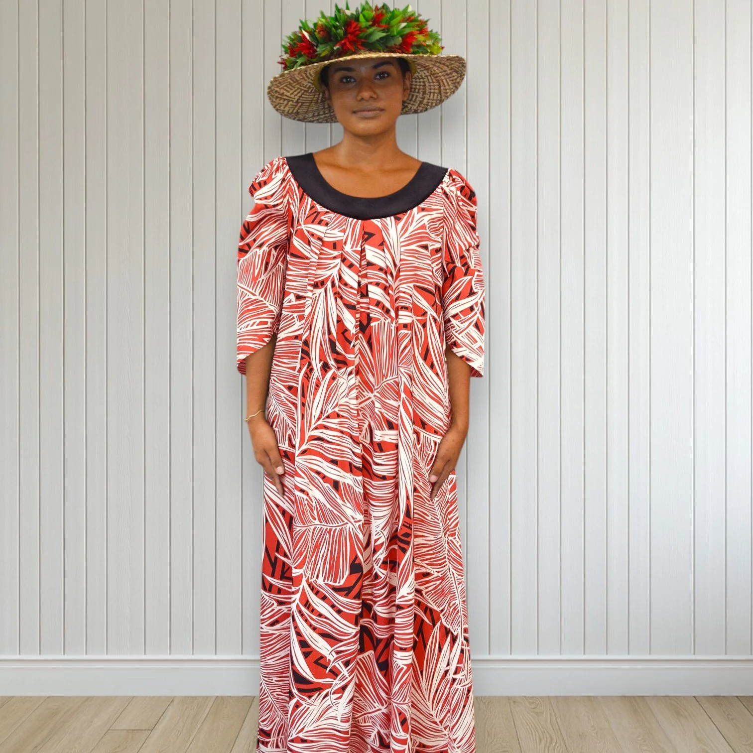 Eyelet Red Muumuu with Lace Trim | Vintage Style 6303